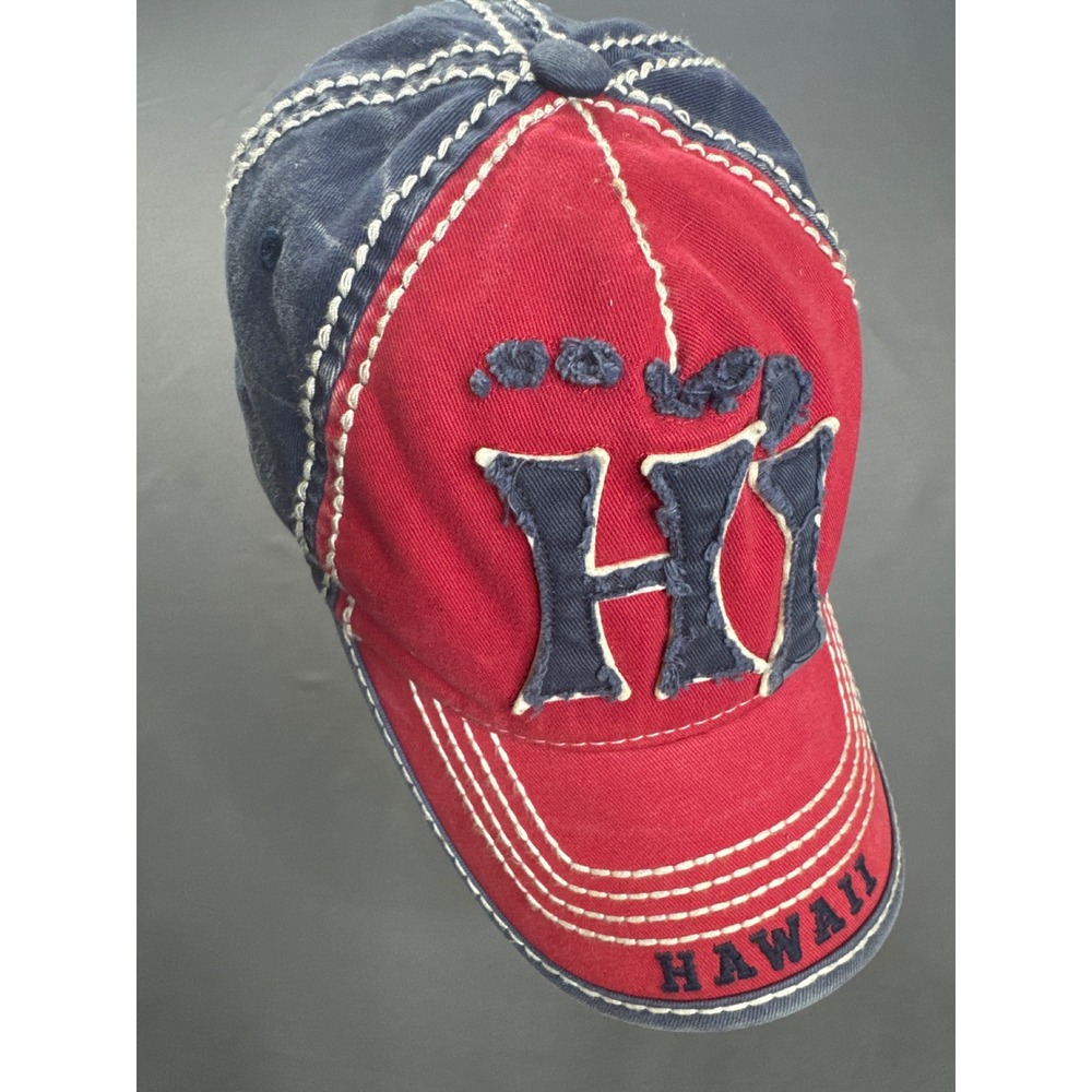 Robin Ruth Hawaii Hat Red Navy Blue Distressed Souvenir Baseball Cap Adjustable